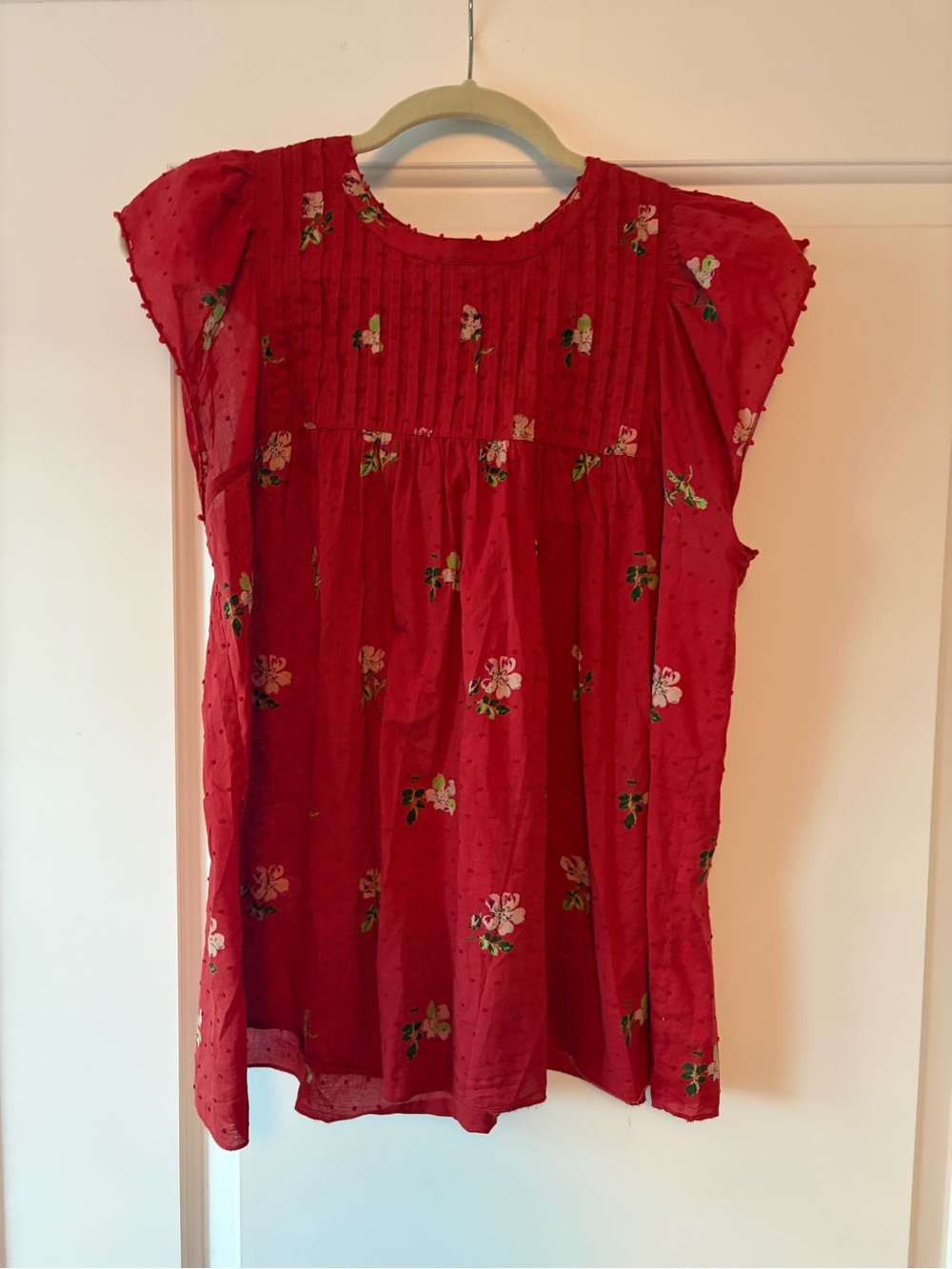 Ulla Johnson Red Floral Pintuck Tunic